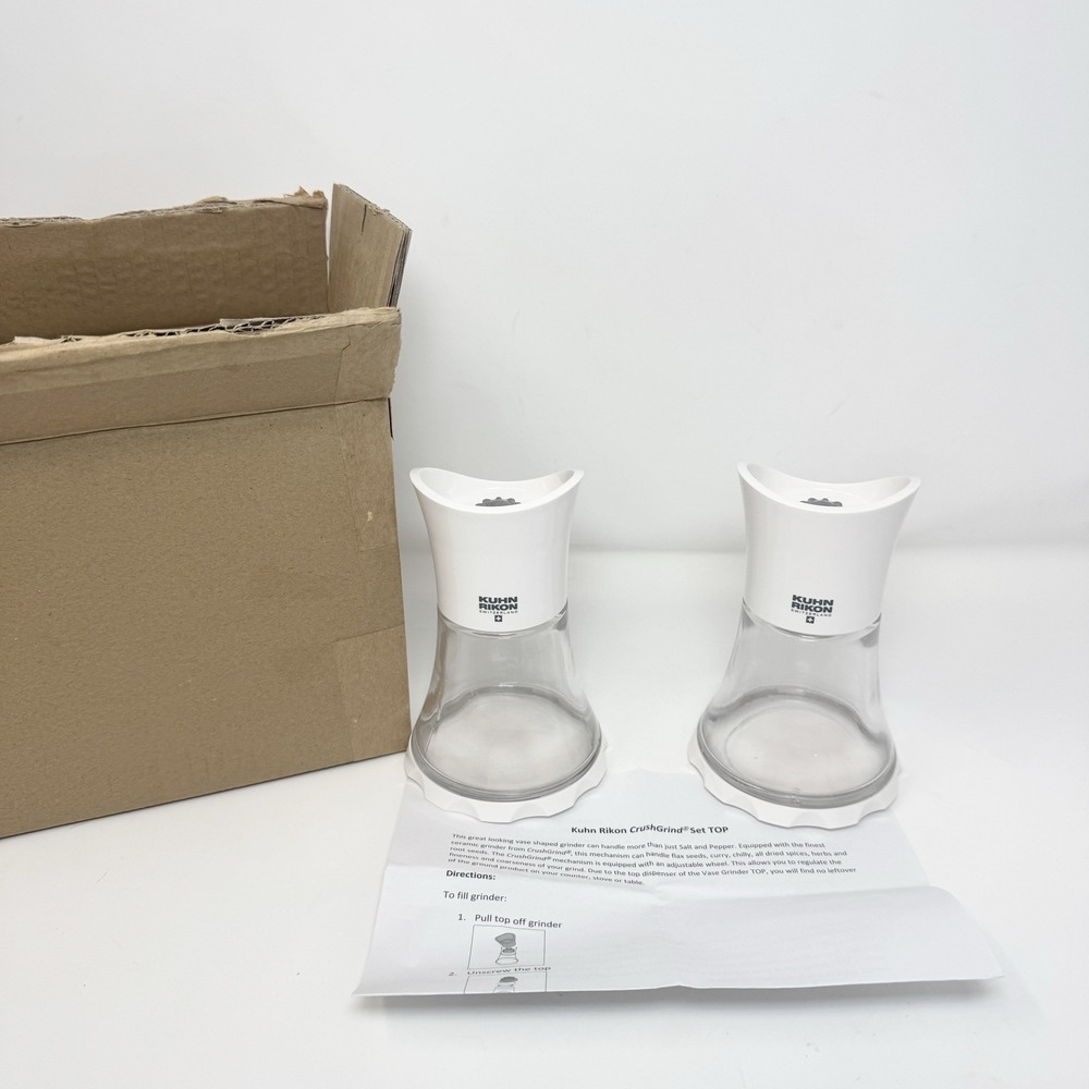 Kuhn Rikon Salt Pepper Grinder Vase Spice Mill Glass Set Of 2 White Minimalist